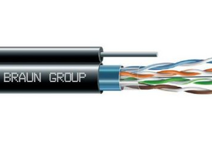 BRAUN GROUP FTP CAT6 kültéri feszítőszálas kábel, fekete, 305 méter