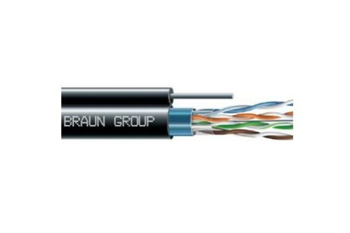 BRAUN GROUP FTP CAT6 kültéri feszítőszálas kábel, fekete, 500 méter